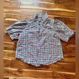 Anthropologie cottagecore floral embroidered plaid blouse button up size SMALL